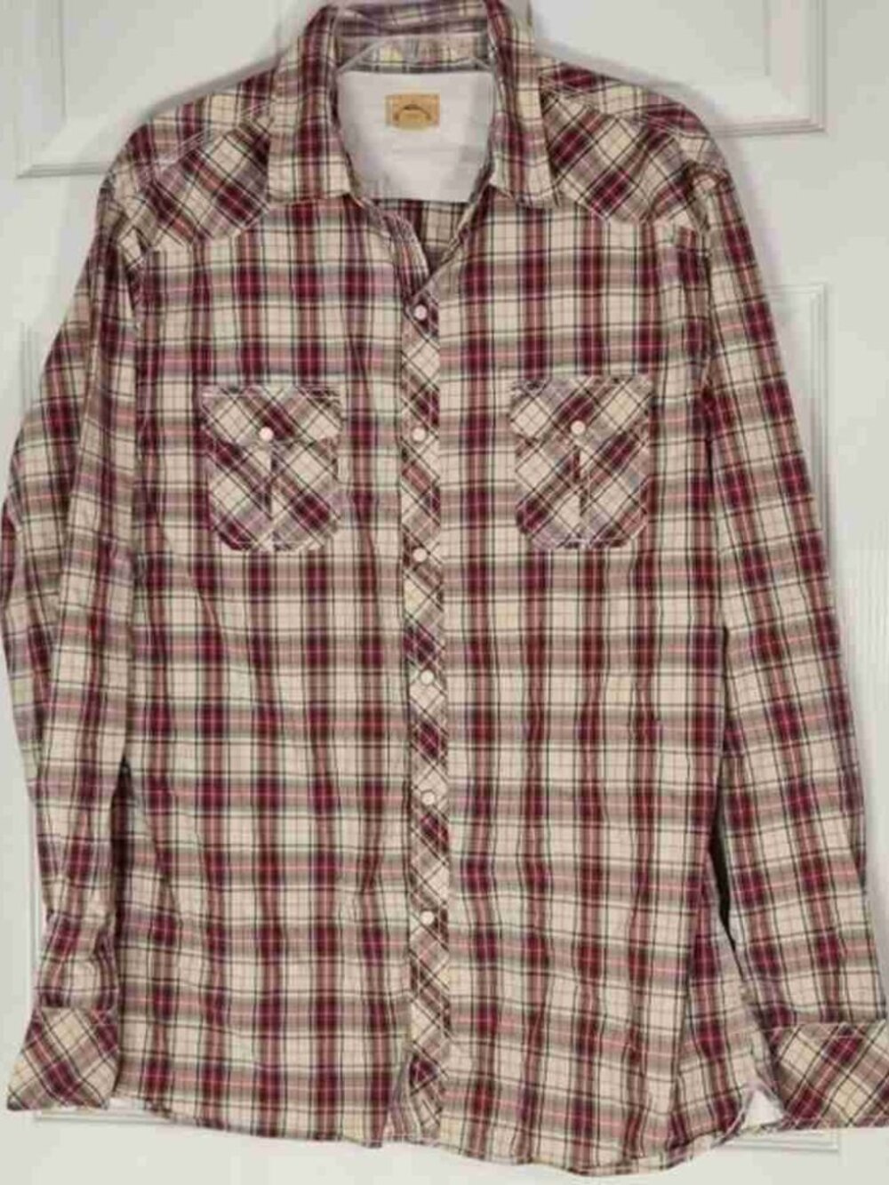 Trevero Men's Western Pearl Snap Long Sleeve Plaid Shirt XL Classic Plaid Colors